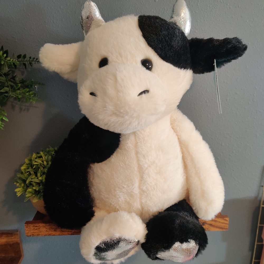 Cow Plush Net 18" Long Black White Soft Kids Toy Stuffed Animal Farm Crackle